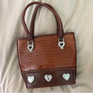 Brighton Brown Leather Woven Hearted Handbag